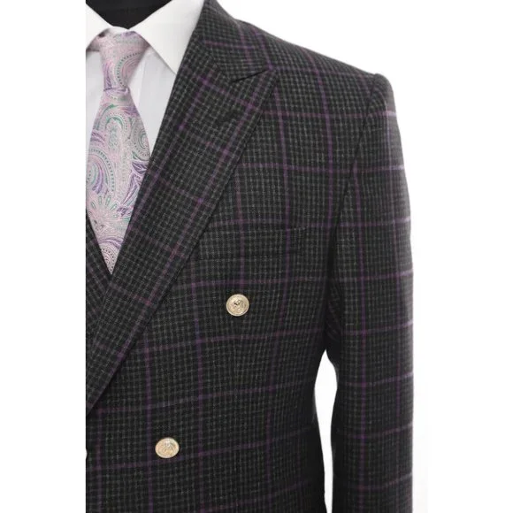 Derman Double Breasted Black Check Suit 2 Piece Suit